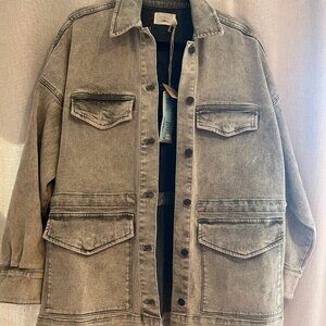 Faherty Sunwashed Denim Utility Jacket - Olive/Haze Wash - Size XS/S